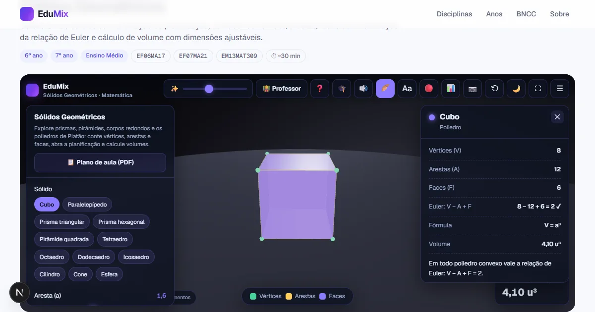 Pré-visualização 3D do laboratório Sólidos Geométricos